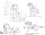 baron_engel english_text equid equine eyewear female feral friendship_is_magic goggles graphite_(artwork) group hasbro horn levitating_object levitation mammal monochrome my_little_pony mythological_creature mythological_equine mythology pegasus sketch story story_in_description text traditional_media_(artwork) unicorn wings