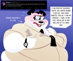 anthro bear belly big_belly blush blush_lines bodily_fluids dialogue english_text eyewear giant_panda glasses hi_res male mammal moobs necktie nervous obese obese_anthro obese_male overweight overweight_anthro overweight_male peterson_(trashtoonz) red_face solo speech_bubble stained_clothing sweat text trashtoonz