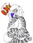 amber_eyes anthro big_breasts braided_hair breasts buxbi_(character) crouching felid female fur gesture hair hand_gesture hi_res looking_at_viewer mammal pantherine restricted_palette solo striped_body striped_fur stripes tiger v_sign zwitterkitsune