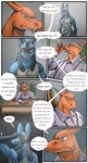 anthro blue_body blue_fur canid canine charizard comic dialogue digital_media_(artwork) dragon duo fur generation_1_pokemon hi_res male mammal mythological_creature mythological_scalie mythology nintendo nude pokemon pokemon_(species) scalie sethmetparriere tail tasteful_nudity wings