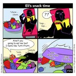 1:1 2024 4koma ambiguous_gender art_of_emm avian batman_(series) bird black_body blueberry_(fruit) bowl caressing caressing_wing comic comic_book container corvid corvus_(genus) crow dc_comics dialogue digital_drawing_(artwork) digital_media_(artwork) eating eating_food elliot_(art_of_emm) emoticon english_text feather_hands feathers feral flirting food fruit george_(art_of_emm) gouldian_finch grape lying male_(lore) multicolored_body oscine passerine plant rejection scandalous_six strawberry text url