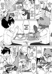 aburaage animal_humanoid anthro canid canid_humanoid canine canine_humanoid child chopsticks clothed clothing comic dialogue english_text eyes_closed food fox_humanoid hard_translated hi_res humanoid kaminosaki male mammal mammal_humanoid monochrome noodles raccoon_dog right_to_left tanuki text third-party_edit tofu_(food) translated translation_edit udon young young_anthro young_humanoid young_male