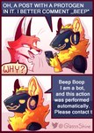 canid canine comic dialogue duo electronics english_text fox fur glassshine hi_res holding_object holding_phone hubert_(glassshine) looking_at_another machine mammal open_mouth phone protogen red_body red_fur text yellow_body yellow_fur