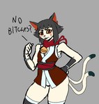 2024 2_tails absurd_res anthro bangs bell clothed clothed_anthro clothed_male clothing dialogue digital_drawing_(artwork) digital_media_(artwork) dipstick_tail domestic_cat english_text felid feline felis femboy fingers fur grey_hair hair hand_on_hip hi_res legwear light_body light_fur male male_anthro mammal markings meme multi_tail niji_(palesnake) no_bitches? palesnake portrait red_nose scarf simple_background solo tail tail_markings text thigh_highs three-quarter_portrait unfinished yellow_sclera