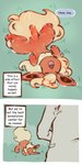 1:2 ambiguous_gender ambiguous_human balls circumcised clothing coat comic duo eeveelution english_text erection eyes_closed feral flareon floofyskydraws fur generation_1_pokemon genitals hi_res human humanoid_genitalia humanoid_genitalia_on_feral humanoid_penis humanoid_penis_on_feral lab_coat lying male male_feral mammal neck_tuft nintendo on_back open_mouth orange_body penis pokemon pokemon_(species) simple_background size_difference smaller_feral solo_focus spread_legs spreading text tongue tongue_out topwear tuft yellow_body yellow_fur