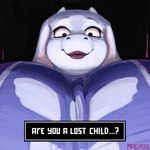 2024 anthro big_breasts biped blue_eyes boss_monster_(undertale) breasts digital_media_(artwork) english_text eyeliner female female_anthro floppy_ears fur hi_res horn lips looking_at_viewer looking_down looking_down_at_viewer magnetus makeup red_lips solo text toriel undertale_(series) white_body white_fur