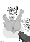 5_toes absurd_res anthro anus bear changed_(video_game) duo erection exclamation_point fad_satire feet fur gen_alpha genitals goo_creature grey_body grey_fur hi_res male male/male mammal nude nude_anthro nude_male pak784 penis puro_(changed) red_eyes speech_bubble submissive submissive_male text toes where_is_your_god_now