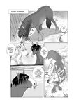 2023 absurd_res blush canid canine comic dialogue digital_media_(artwork) english_text equid equine female feral fox greyscale group hi_res horse male male/female mammal monochrome nivhis quadruped shaking shebeast sleeping speech_bubble text trembling