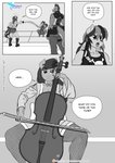 anthro anthrofied asian_clothing bottomwear bow_(stringed_instrument) bow_tie bowed_string_instrument breasts cello cleavage clothed clothing comic cutoffs denim denim_bottomwear denim_clothing dialogue dragon earth_pony east_asian_clothing english_text equid equine facial_tattoo female fishnet_clothing fishnet_legwear fishnet_thigh_highs footwear friendship_is_magic group gun handgun hasbro hi_res horse japanese_clothing katana kimono legwear male mammal melee_weapon monochrome music musical_instrument my_little_pony mythological_creature mythological_equine mythological_scalie mythology octavia_(mlp) pegasus pia-sama pistol playing_music pony rainbow_dash_(mlp) ranged_weapon sandals scalie shoes shorts spike_(mlp) string_instrument sword tail tattoo text thigh_highs weapon wings