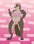 absurd_res anthro big_bad_wolf_(shrek) bikini brown_body brown_fur canid canine canis claws clothed clothed/nude clothing colored crossgender digital_media_(artwork) dreamworks fairy_tales female fur green_eyes hat hat_only headgear headgear_only headwear headwear_only hi_res little_red_riding_hood_(copyright) looking_at_viewer mammal mature_anthro mature_female mexlicano mostly_nude mythological_canine mythological_creature mythology nightcap nipples nude overweight overweight_female shrek_(series) simple_background solo swimwear two-piece_swimsuit watermark werecanid werecanine werecreature werewolf wolf