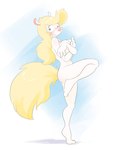 2023 animaniacs anthro areola blonde_hair blush breasts covering covering_breasts embarrassed female furboz hair looking_at_viewer mammal minerva_mink mink mustelid musteline nude pink_nose solo true_musteline warner_brothers