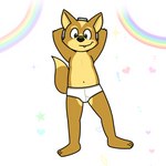 1:1 anthro armor barefoot briefs briefs_only brown_body brown_fur bulge canid canine clothed clothing digital_media_(artwork) exclamation_point feet fox fox_mccloud fur green_eyes hands_behind_head headgear heart_symbol helmet leaf male mammal navel nintendo nishi_oxnard rainbow simple_background smile solo sparkles star_fox tan_body tan_fur teeth_showing tighty_whities topless underwear underwear_only white_background white_briefs white_clothing white_underwear y-fronts