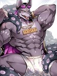 abs anothereidos_of_dragon_vein_r anthro anubian_jackal biceps bulge canid canine canis chung0_0 clothing eyewear eyewear_on_head eyewear_only flexing fur grey_body grey_fur grin hi_res jackal jalam_(anothereidos_r) jewelry jewelry_only male mammal muscular muscular_anthro muscular_male necklace necklace_only nipples nude pecs pose smile solo sunglasses sunglasses_on_head swimming_trunks swimwear tentacles