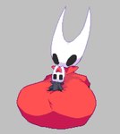 2024 2_horns arthropod big_breasts black_arms black_eyes black_legs breasts clothing digital_media_(artwork) duo female grey_background hi_res hollow_knight horn hornet_(hollow_knight) larger_female looking_at_another nonbinary_(lore) on_breasts pixel_(artwork) popcatpixel red_clothing sibling_(lore) simple_background sister_(lore) sitting size_difference team_cherry the_knight_(hollow_knight) vessel_(species)