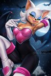 2:3 anthro ayyasap bat big_breasts breasts cleavage clothed clothing eyelashes eyeshadow female flying gloves handwear makeup mammal night rouge_the_bat sega solo sonic_the_hedgehog_(series) wings