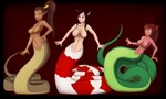 Rating: q
ID: 5595682
Date: 2025-05-24 18:35:27 -0400
Status: active
Score: 9
2021 5:3 accessory after_transformation apode balancing black_border blush border bow_ribbon breasts brown_body brown_eyes brown_hair brown_skin chess_(chesshire) colored countershade_tail countershading draconcopode fangs featureless_breasts female front_view green_body green_countershading group hair hair_accessory hair_bow hair_ribbon hand_on_hip hand_on_own_hip humanoid humanoid_pointy_ears lamia legless markings navel nude open_mouth pointy_ears pupils red_background red_eyes red_markings reptile ribbons scalie serpentine shaded side_view simple_background slit_pupils smile snake split_form standing striped_markings striped_tail stripes tail tail_markings tan_body teeth tomek1000 tomek1000_(character) trio white_body white_markings white_skin yellow_eyes post #5595682