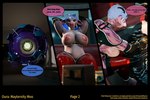 3d_(artwork) big_breasts blue_hair bovid bovine breasts cattle clothing comic dialogue digital_media_(artwork) english_text female hair hi_res jinsariakhavra latex latex_clothing mammal mayternity oura science_fiction text url