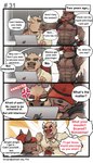 4:7 anthro boss_(gym_pals) bovid bovine canid canine canis cattle clothed clothing clothing_lift comic dialogue english_text gym_pals h155296 hat headgear headwear hi_res male mammal manager_(gym_pals) nipple_piercing nipples piercing text wolf