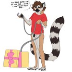 1:1 anthro black_penis blush bottomless box brown_hair clothed clothing container edwino22 english_text feet femboy fur genitals gift_box hair half_naked hi_res lemur long_tail male mammal markings messy_hair orange_eyes pablolemurr partially_clothed penis prehensile_feet primate red_clothing red_shirt red_topwear ring-tailed_lemur shirt small_penis solo speech_bubble strepsirrhine striped_markings striped_tail stripes suction_cup tail tail_markings tan_body tan_fur text toes topwear transformation tuft