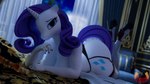 16:9 3d_(artwork) 4k absurd_res anthro anthrofied big_butt breasts butt clothing curtains digital_media_(artwork) equid equine eyelashes female footwear friendship_is_magic garter_belt garter_straps hasbro hi_res high_heels horn legwear looking_at_viewer loveslove lying mammal my_little_pony mythological_creature mythological_equine mythology on_front pupils rarity_(mlp) ring shoes solo thigh_highs unicorn white_body widescreen