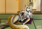 absurd_res anthro breasts domestic_cat felid feline felis female fur genitals hair hi_res inner_ear_fluff inside long_hair mammal nude pussy smile solo tail tuft wenqu0304 white_body white_fur white_hair yellow_body yellow_fur