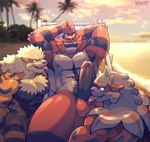 abs anthro arcanine armpit_fetish armpit_hair barazoku beach biceps body_hair canid canine digital_media_(artwork) erection generation_1_pokemon generation_7_pokemon generation_8_pokemon genitals glans group hair hisuian_arcanine hisuian_form humanoid_genitalia humanoid_penis incineroar licking male male/male mammal muscular muscular_anthro muscular_male nintendo nipples nude oral outside pecs penile penis penis_lick pokemon pokemon_(species) pokemon_legends_arceus regional_form_(pokemon) sex tongue tongue_out trio vein veiny_penis voviat water yellow_body