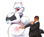 anthro big_breasts big_butt blush body_blush bottomwear breasts butt butt_blush butt_slap canid canine canis cinnamonrug clothing colored_nails domestic_dog duo female flustered hi_res huge_butt human male male/female mammal merl nails nordic_sled_dog samoyed shorts slap spitz will_smith will_smith_slapping_chris_rock