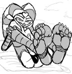 5_toes anthro feet fizzarolli_(helluva_boss) foot_fetish foot_focus foot_ninja15 helluva_boss hi_res humanoid_feet imp male monochrome plantigrade robotic_limb sketch soles solo toes unfinished