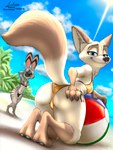 absurd_res anthro arctic_fox bikini bikini_bottom bikini_bulge bikini_thong bikini_top bulge butt canid canine clothed clothing crossdressing disney female female_focus fox hi_res jack_savage lagomorph leporid link6432 looking_at_viewer male mammal markings skye_(zootopia) smile solo_focus string_bikini swimwear triangle_bikini true_fox two-piece_swimsuit zootopia