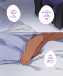 ambiguous_gender bed chair colored_nails comic dark_body dark_skin dialogue english_text feet furniture hi_res lightsource male_(lore) murasaki_(lightsource) nails not_furry plushie solo text