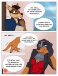 2021 anthro bluetick_coonhound brandy brown_eyes bustier canid canine canis clothing comic coonhound coyote dialogue domestic_dog duo english_text female hi_res hunting_dog lingerie male male/female mammal office red_clothing red_lingerie scent_hound speech_bubble text url wolfpsalm yellow_eyes