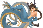 animal_humanoid bbdd029 braided_hair braided_ponytail dragon dragon_humanoid eastern_dragon eastern_dragon_humanoid featureless_chest hair humanoid male mythological_creature mythological_scalie mythology nude ponytail scalie simple_background solo white_background