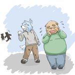 1:1 2012 angry anthro belly blue_body blue_fur bodily_fluids bottomwear brown_body brown_fur canid canine canis clothing crying domestic_dog emufu eyes_closed fur hoodie kemono male mammal overweight overweight_male pants tears topwear white_body white_fur