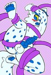 anthro blue_hair blue_penis blue_pupils blue_spots blush bound cremacat fur genitals hair hi_res highlights_(coloring) icy_waters_(character) knot male paws penile_spines penis pupils solo spots surprised_expression tentacles white_body white_fur yellow_sclera