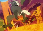 anthro bodily_fluids branded burning butt butt_on_fire digital_media_(artwork) equid equine fire hand_on_butt hi_res horse lava lightning_(phillabuster) male mammal nude pain phillabuster solo tears