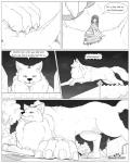 2016 4:5 black_and_white border canid canine canis celia_(s2-freak) chest_tuft city_wall comic dialogue digital_drawing_(artwork) digital_media_(artwork) duo english_text female feral fisheye_lens fluffy greyscale hi_res human macro mammal monochrome s2-freak schwarzpelz text tuft white_border wolf