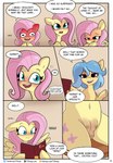 absurd_res blush book breasts comic dialogue english_text equid equine female feral fluttershy_(mlp) friendship_is_magic hair hasbro hi_res horse long_hair mammal menu my_little_pony mythological_creature mythological_equine mythology nervous nipples nude open_mouth pegasus reading sitting smile speech_bubble teats text tjpones url wings