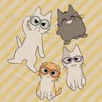 1:1 amayakasuneko ambiguous_gender domestic_cat eyes_closed eyewear felid feline felis feral glasses group hi_res mammal mojacookie nagameruneko official_art shikaruneko shikaruneko_(series) ureuneko whiskers