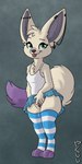 amalia_(yakukitsu) anthro aquamarine_eyes blep bodily_fluids bottomwear canid canine clothed clothing clothing_lift conditional_dnp cross cross_ear_piercing ear_chain ear_piercing ear_ring female fennec_fox fox genital_fluids genitals industrial_piercing inverted_cross legwear mammal no_underwear pattern_clothing pattern_legwear pattern_stockings piercing pussy pussy_juice_string ring_piercing skirt skirt_lift solo spread_pussy spreading stockings striped_clothing striped_legwear striped_stockings stripes tongue tongue_out topwear true_fox vaginal_fluids white_clothing white_topwear yakukitsu