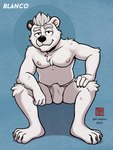 2024 3:4 anthro bear black_body black_claws black_eyes black_fur black_nose blue_background briefs bulge claws clothing detailed_background erection erection_in_briefs erection_in_underwear erection_under_clothing eyebrows fudatsu fur hair hand_on_leg hanes hi_res male mammal monotone_briefs monotone_clothing monotone_underwear navel nipples signature simple_background smile solo thick_eyebrows tighty_whities underwear white_body white_briefs white_clothing white_fur white_hair white_underwear