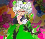 angry animal_humanoid breasts cephalopod cephalopod_humanoid cleavage clothed clothing clothing_on_floor female gerroodie gun hi_res holding_object holding_weapon humanoid humanoid_pointy_ears ink inkling looking_at_viewer marie_(splatoon) marine marine_humanoid mollusk mollusk_humanoid nintendo pseudo_hair ranged_weapon rifle solo splat_bomb splat_charger splatoon splatterscope splattershot sweater tentacle_hair tentacles topwear weapon