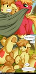 absurd_res animal_genitalia anus balls big_macintosh_(mlp) bodily_fluids braeburn_(mlp) comic cousins_(lore) cutie_mark dialogue digital_media_(artwork) duo earth_pony english_text equid equine equine_anus feral fkk friendship_is_magic fully_sheathed genital_fluids genitals hasbro hi_res horse male male/male mammal my_little_pony penis pony puffy_anus sheath text url