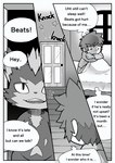 2021 anthro arms_on_knees beats_(monster_hunter) bed bedroom biped black_and_white capcom clothed clothing comic dialogue digital_media_(artwork) domestic_cat door doorknob duo english_text felid feline felis felyne fingers first_page fur furniture hair hi_res human inner_monologue inside knocking_on_door lynian male mammal monochrome monster_hunter monster_hunter_stories name_drop name_in_dialogue name_in_inner_monologue nariki_(monster_hunter) ofuro on_bed onomatopoeia open_mouth shirt sitting sound_effects speech_bubble standing_in_doorway star star_reaction star_symbol teeth text thinking thought_bubble topwear under_covers window young