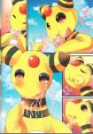 absurd_res ambiguous_fluids ambiguous_gender ampharos anthro blue_sky cloud comic duo eyes_closed generation_2_pokemon heart_symbol hi_res japanese_text kuma25-ya nintendo outside pokemon pokemon_(species) sky smile suggestive text translated