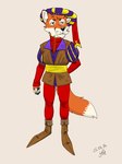 3:4 anthro bartek22 canid canine clothing facial_hair fox fur hat headgear headwear hi_res looking_forward male mammal medieval_clothing mustache red_body red_fur simple_background solo tail wearing_hat white_body white_fur