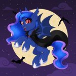 1:1 absurd_res bat blue_body blue_hair blue_tail cape clothing confetticakez equid equine female feral flying friendship_is_magic hair hasbro hi_res horn looking_at_viewer mammal membrane_(anatomy) membranous_wings my_little_pony mythological_creature mythological_equine mythology princess_luna_(mlp) pupils quadruped red_eyes slit_pupils solo sparkles tail winged_unicorn wings