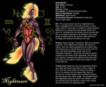 absurd_res anthro clothed clothing dream eggplantman english_text equid equine female fire hi_res horse mammal model_sheet nightmare pose solo superpowers supervillain text zodiac_(webcomic)