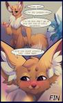 2019 absurd_res comic conditional_dnp dialogue digital_media_(artwork) eevee eeveelution elvche english_text female fin generation_1_pokemon generation_4_pokemon genitals glaceon hi_res male nintendo penis pokemon pokemon_(species) text the_end