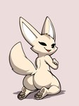 2024 3:4 absurd_res aggretsuko anthro biped butt canid canine eyelashes feet female female_anthro fennec_fox fenneko fox hi_res kneeling looking_at_viewer looking_back mammal menzorem monochrome nude pawpads paws plantigrade sanrio soles solo tail toes true_fox