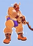 2023 absurd_res anthro antlers barazoku beard bell biceps big_bulge big_muscles blitzen blue_background blush boots bracelet bulge christmas clothed clothing deer deltoids eyebrows facial_hair footwear fur hair hi_res holding_object holidays horn huge_muscles jewelry looking_at_viewer male mammal manly muscular muscular_anthro muscular_male new_world_deer nipple_piercing nipple_ring nipples pecs piercing reindeer ring_piercing shoes simple_background smile socks solo standing thick_thighs thong toastyfuzzbuns topless topless_anthro topless_male triceps tuft underwear